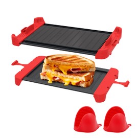 Microwave Sandwich Maker & Grill Cheese Maker with Silicone Oven Mitts, Fast Cooking, Non-Stick, Dishwasher Safe, Perfect for Paninis, Quesadillas, Ideal for College Students & Busy Professionals