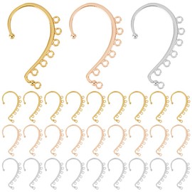SUNNYCLUE 1 Box 30Pcs 3 Colors Ear Wrap Findings Ear Cuffs Bulk Non Pierced Ear Wraps with 7 Horizontal Loops Cuff Earring Components for Jewelry Making Accessories Adults DIY Dangle Earrings Craft