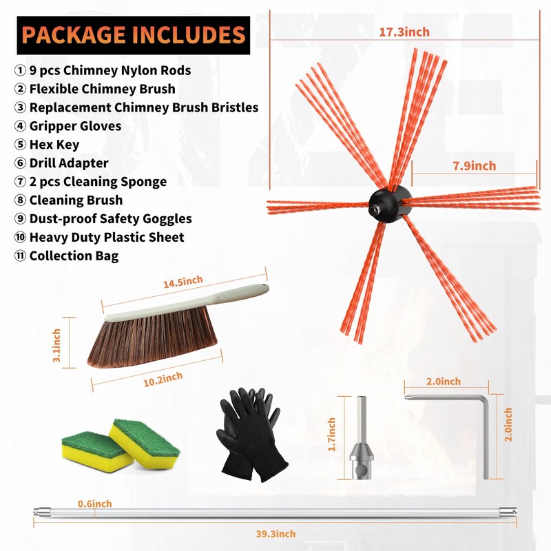 Sealegend 30 Feet Chimney Sweep Kit Chimney Brush, Chimney Cleaning