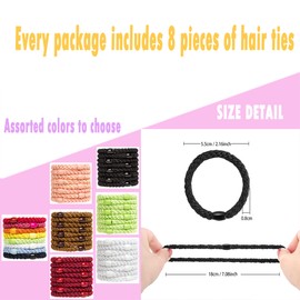 AXEN AXEN 8PCS Elastic Hair Tie for Women Girls, Cotton Bands Soft Woven Ponytail Holders for Thick Hair and Curly Hair, Mixed Colors 2