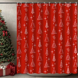 Mocsicka Christmas Shower Curtain with 12 Hooks Red Christmas Tree Shower Curtain for Bathroom Holiday Christmas Home Bathroom Decor Waterproof Fabric Shower Curtain, 72'' X 72''