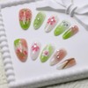 Handmade Press on Nails Medium Almond Nails Flower Fake Nails,3D