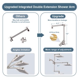 BRIGHT SHOWERS High Pressure Rain Shower Head Combo with Double Extension Arm, 8 Inch Rainfall Shower Head with Handheld Spray, Height Adjustable Dual Square Showerhead Set, Brushed Nickel