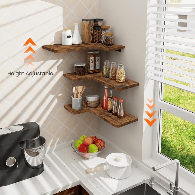 Homode Corner Floating Shelves, Corner Shelves Wall Mounted with Cord
