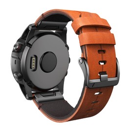 PCAVO Leather Watch Band for Garmin Fenix 3 HR/5/5x / Fenix 6/6x / Fenix 7/7x, QuickFit 22mm 26mm Genuine Leather Wristband for Garmin D2 Epix Pro Gen 2 22mm