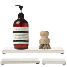 Razborci 3PCS Bathroom Sink Vanity Trays, Quick Stone Drying Mat Dish Soap Dispenser Sponge Holder for Kitchen Counter, Diatomaceous Earth Water Absorbing Caddy Organizer, Beige