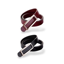 Women Belt Soft Genuine Leather Belts Width 0.80" Waist Belt Gold Solid Color Rectangle Buckle Waistband, 2-Pack, Black & Burgundy, For Waist 30"- 36", Women Size M-L, 6-8