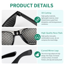 YiliYa Pack of 5 Eye Trainer Hole Glasses, Grid Glasses for Eye Training, Black Grid Glasses, Pinhole Glasses, Grid Glasses with Foldable for Eye Relaxation Training