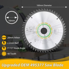 OEM home 48 Tooth Upgraded 495377 491952 Track Saw Blade Compatible with Festool Ts 55 Blade Plunge Cut Saw, Compatible with Festool Track Saw Blade,160x2.2x20mm,Sawtooth Upgrade