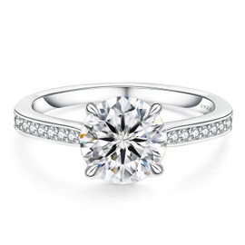 KRKC Engagement Rings for Women,2.0CT Moissanite Ring Promise Rings D Color VVS1 Lab Created Diamond Wedding Band 925 Sterling Silver with 14K White Gold Plated,4 Prong Moissanite Eternity Rings for Women