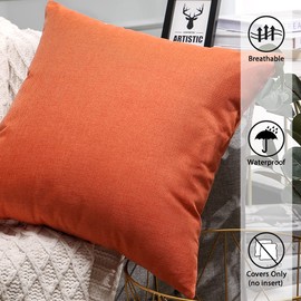 OTOSTAR Pack of 2 Outdoor Waterproof Pillow Covers 18x18 Inch Garden Decorative Throw Pillow Covers Square Fall Pillowcase Cushion Sham Patio Throw Pillowcases for Couch Tent Sofa Bed Decor (Orange)