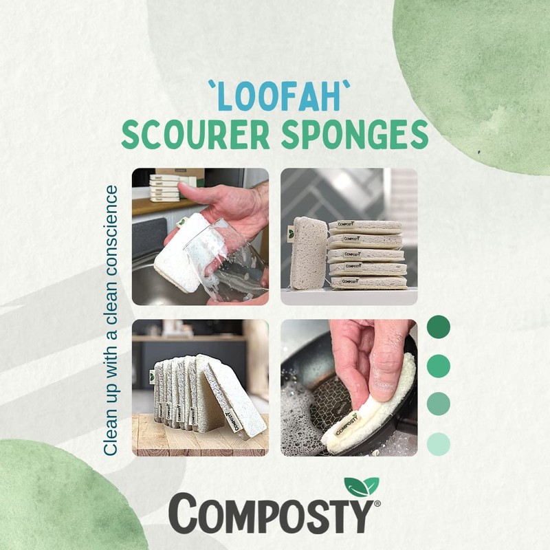 Composty® | 'Loofah' Eco Scourer Sponges | 6 Pack |