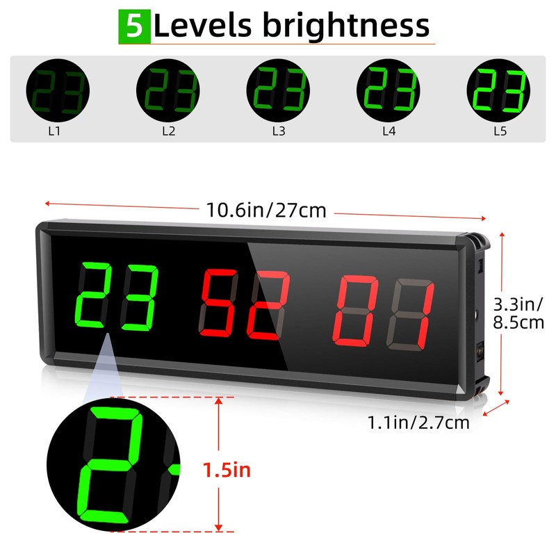 PELLOR Gym Timer, Gym Clock, LED Countdown Countdown Digital Wall