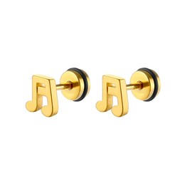 16g Music Note Tiny Small Stud Earrings for Women Men Teen Girls Cartilage Tragus Cute Simple Stainless Steel Screw Back Little Studs Sleeper Piercing Post Fashion Jewelry Xmas Holiday Gifts (Gold)