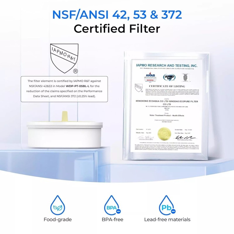 Waterdrop Glass Water Filter Pitcher with 1 Filter, Eco-Friendly, Black