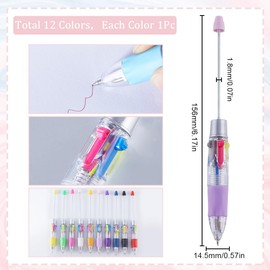 SUNNYCLUE 12Pcs Beads Pens Beadable Pen Bulk Colorful Plastic Creative Retractable Shaft Ballpoint Ink Beaded Pens for DIY Pen Beading Decorations School Office Graduation Supplies Writing Crafts Gift