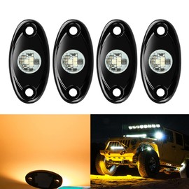 4 Pods LED Rock Lights, Ampper Waterproof LED Neon Underglow Light for Car Truck ATV UTV SUV Offroad Boat Underbody Glow Trail Rig Lamp (Yellow)