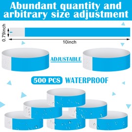 Epakh 500 Pcs Paper Wristbands Neon Wrist Bands Waterproof Hand Bands for Events Lightweight Concert Wristbands Neon Colored Adhesive Wristbands for Party (Blue)