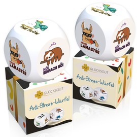 GLÜCKSGUT® Anti-Stress Cube | Pack of 2 Chill Out | Funny Stress Cube | 6 Designs, Gift Box & Instructions | Anti Stress Toy, Colleague Gift, Office Gift, Anti-Stress Gift