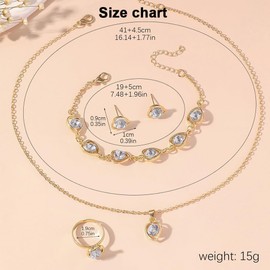 FDEETY Jewellery Set Women's Necklace Bracelet Ring Earrings Set of 4 Delicate Women's Jewellery Accessories Jewellery Set Girls for Girlfriend Mother Daughter Gift, Alloy Steel