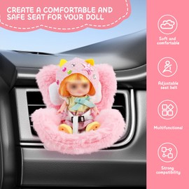 Doll Car Seat - Baby Doll Car Seat with Plush Chair Cushion, Plush Dolls Mini Carseats Chairs with Clip Seats Belt Cute and Functional Cars Ornament for Dolls Collectors Blind Box Toy Fans