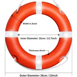 23" Life Ring Boat Safety Throw Ring with Floating Lifesaving Rope 50’, Life Ring for Boating Safety, Boat Throw Rings with Reflective Strip, Throw Rings for Boat,Orange Throw Ring with Grab Lines