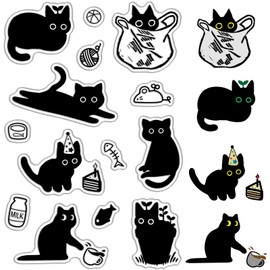 CRASPIRE Cartoon Black Cat Clear Rubber Stamps Cute Kitty Fish Bone Reusable Transparent Silicone Stamp Seals Vintage for Journaling Card Making Decor DIY Scrapbooking Supplies Crafting