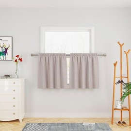 Beige Tier Curtains Linen Textured Kitchen Window 24 inches Long Privacy Small Short Cafe Curtains Bathroom Basement Living Room Half Window Mini Curtain 2 Panels Rod Pocket 27"x24"