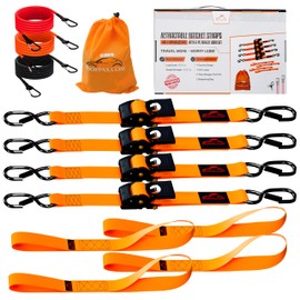 RoofPax Premium 2'' x 10" Retractable Ratchet Straps 4 Pack 3000lbs Break Strength Heavy Duty Auto Self-Retracting Tie Down Straps for Trucks Secure Cargo Tie Downs with 6pcs Bungee Cords