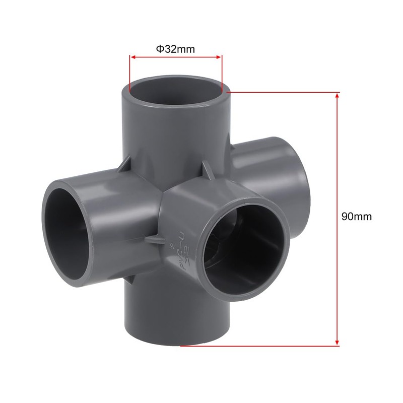 sourcing map 5-Way Elbow PVC Pipe Fitting Furniture Grade 32mm