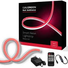 Galgreen Neon Rope Lights, 16.4ft Rope Lights with Dimmable Remote and Adapter, Waterproof Flexible Smart Led Strip Lights for Bedroom, Super Bright, DIY Neon Sign, Indoors Outdoors Wall Decor, Red