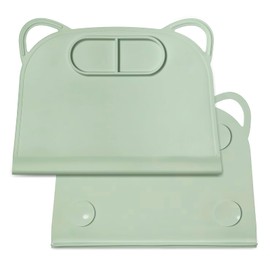 Domensi 1 Pack Silicone Suction Placemat with Teething Edge Bumper/Spill for Baby Toddlers Kids with Storage Bag, Non-Slip Dinning Table Mat, Dishwasher Safe for Table (Green)