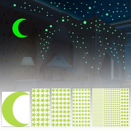 DKDDSSS 563 Pcs Glow in The Dark Star, Glow in The Dark Stars, Glow in The Dark Stickers, Luminous Stars Wall Stickers, Glowing Stars for Ceiling and Walls, 1 Pcs Moon DIY Wall Stickers (Green)