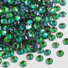BEADSLAND Beadsland 288pcs Flat Back Crystal Rhinestones Round Gems for Nail Art and Craft Glue Fix, Aurora Green, SS30, 6.3-6.5mm