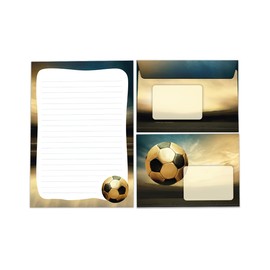 Writing Paper Set Letter Pad with Envelope for Boys Children Football Gold Children's Motif Letter Paper Pad Lined (A5 Pad with 25 Sheets + 15 Envelopes)
