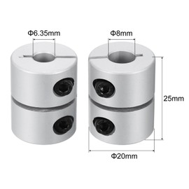 sourcing map 2pcs Shaft Coupling 6.35mm to 8mm Aluminium Single Split Clamping Coupling, Rigid Stepper Motor Wheel Coupler Joint Connector for DIY Model, 3D Printers