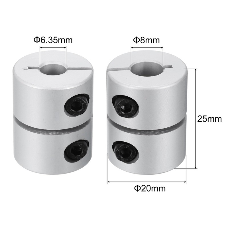 sourcing map 2pcs Shaft Coupling 6.35mm to 8mm Aluminium Single