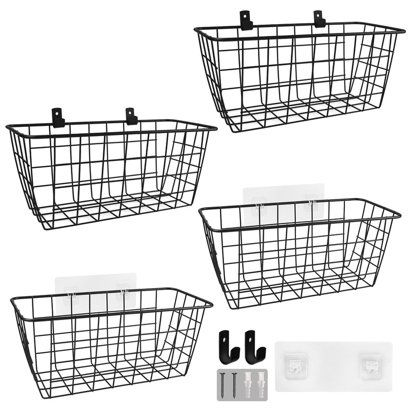 LIGHT DUST Wire Hanging Wall Basket, 4 Black Baskets Set,