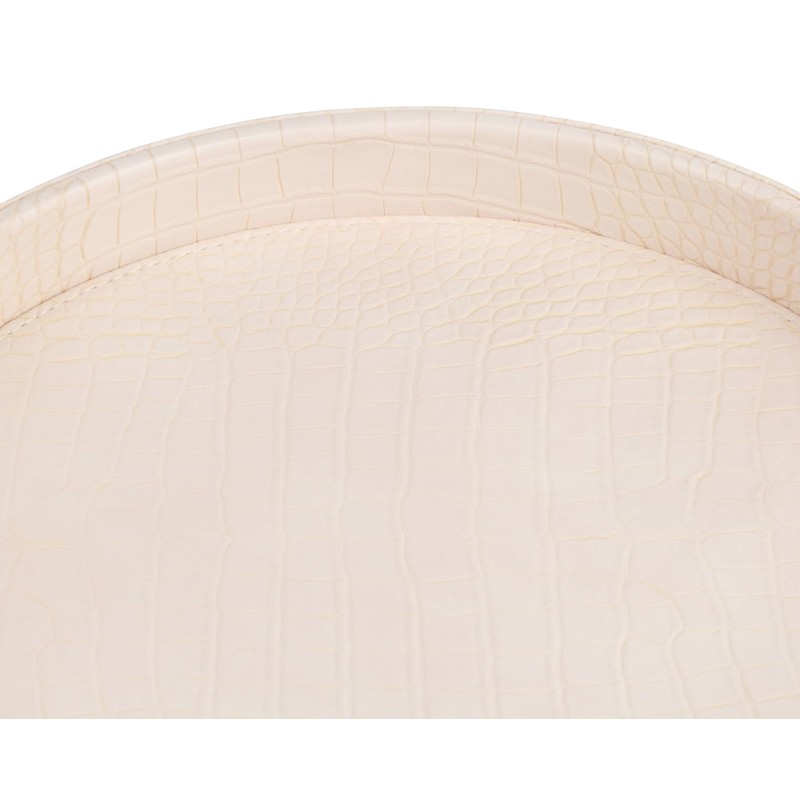 HofferRuffer Faux Leather Round Serving Tray, Vegan Croco Leather Decorative
