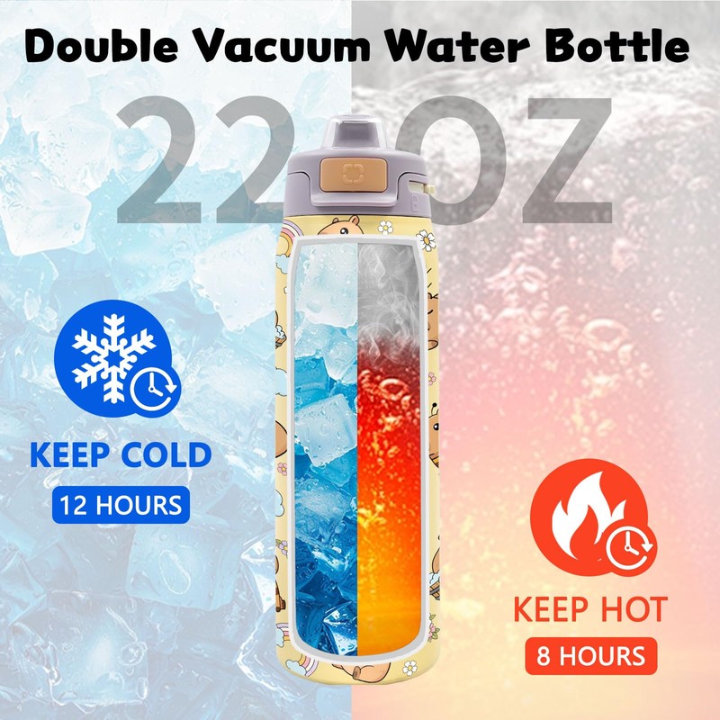 Goiicoln 2-in-1 Lid Capybara Water Bottle 22oz, Capybaras Tumbler Insulated