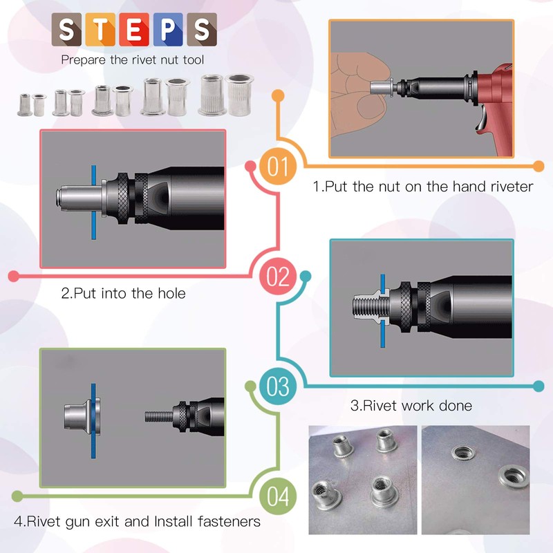 Glarks 50Pcs #10-24 UNC 304 Stainless Steel Rivet Nuts Flat