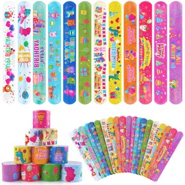 RICEDUO 36 Pcs Happy Birthday Slap Bracelets for Kids, 12 Styles Colorful Bulk Slap Wristbands - Birthday Snap Bracelets for Summer Party Favors Gift Exchange