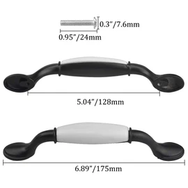 WMYCONGCONG 8 PCS 3.8"/96mm Centers Ceramic Cabinet Pull Spoon Foot Cabinet Handles and Drawer Pulls Black White Knob Hardware Handle for Kitchen Cabinets Cupboard Dresser