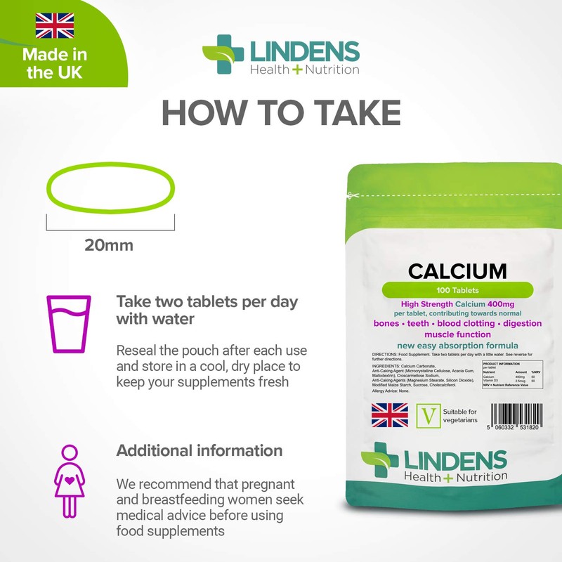 Lindens Calcium 400mg Tablets with Vitamin D3-100 Tablets - Contributes