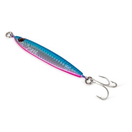 Single Pack 60g Vertical Casting Jig Set with Super Sharp Treble Hooks, Pink-Blue - Saltwater & Freshwater Compatible