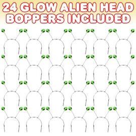 ArtCreativity Glow Alien Boppers, Set of 24, Glow-in-the-Dark Headbands for Kids, Fun Alien Birthday Party Favors, Outer Space Party Supplies, Goody Bag Fillers for Boys and Girls