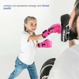 GROOFOO Kids Boxing Gloves 4oz Sparring Punching Gloves for Punching Bag Sparring Training Age 3 to 9 Years - Pink