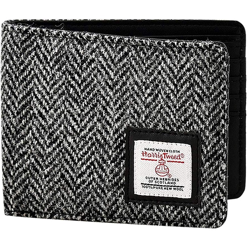 Men's Harris Tweed Bifold Wallet Purse (Grey Herringbone)