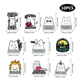 Sxutop Set of 10 Enamel Pin Badges Enamel Pin Metal Badge Pins Cute Cat Enamel Pins Letter Brooches for DIY Clothing Jumper Shirt Jacket Backpack Hat, NO