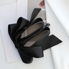 Black Satin Ribbon Bow Hair Claw Clip, Sweet Bowknot Banana Hairpin, Vertical Ponytail Holder Barrette for Women and Girls